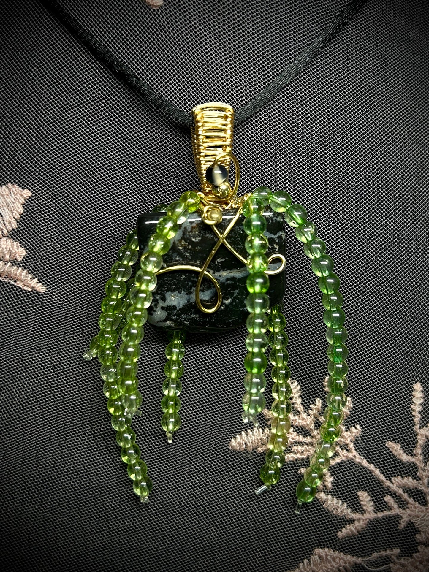 Snowflake Obsidian String of Pearls Necklace