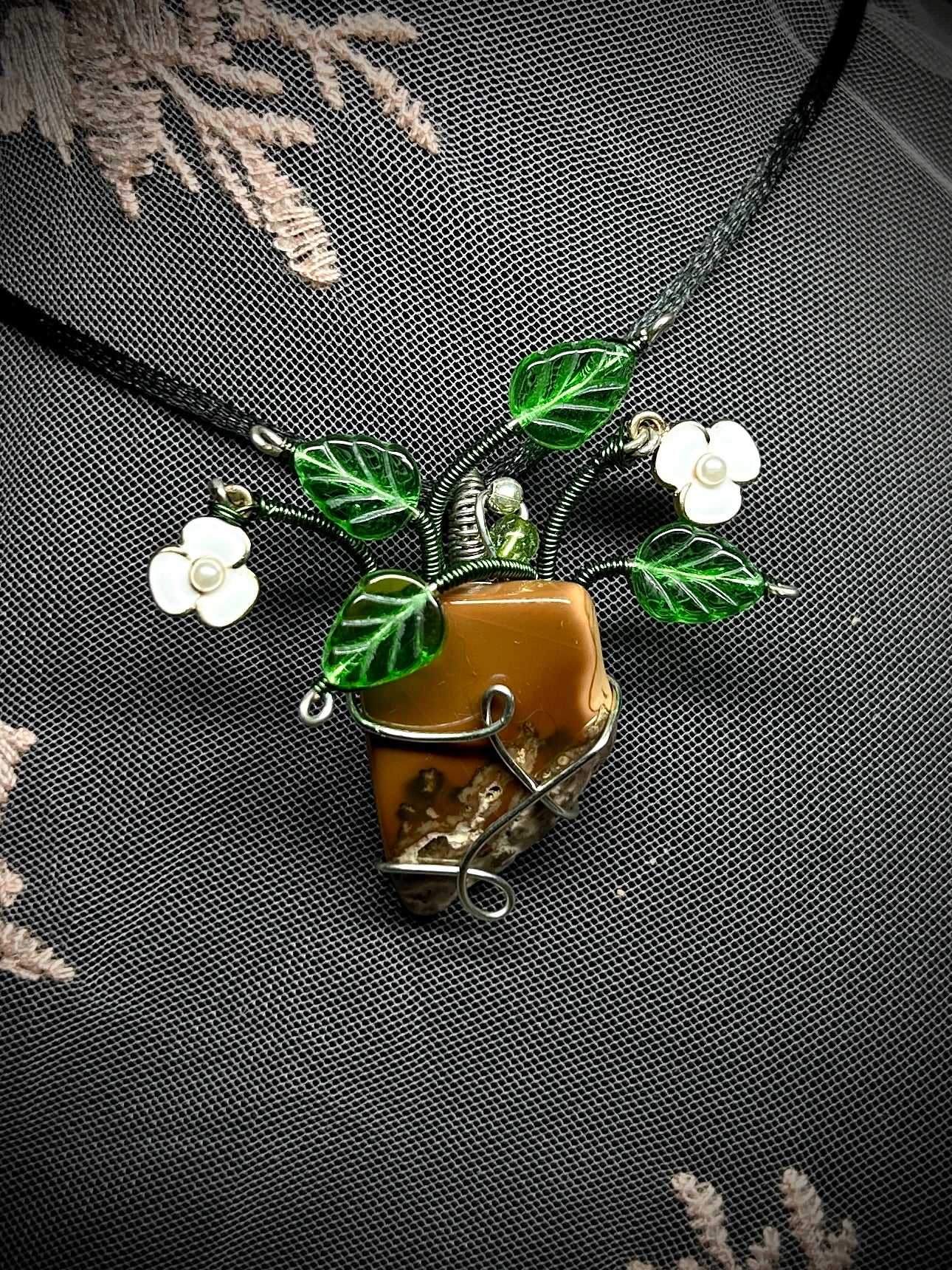 Jasper Peace Lily Necklace