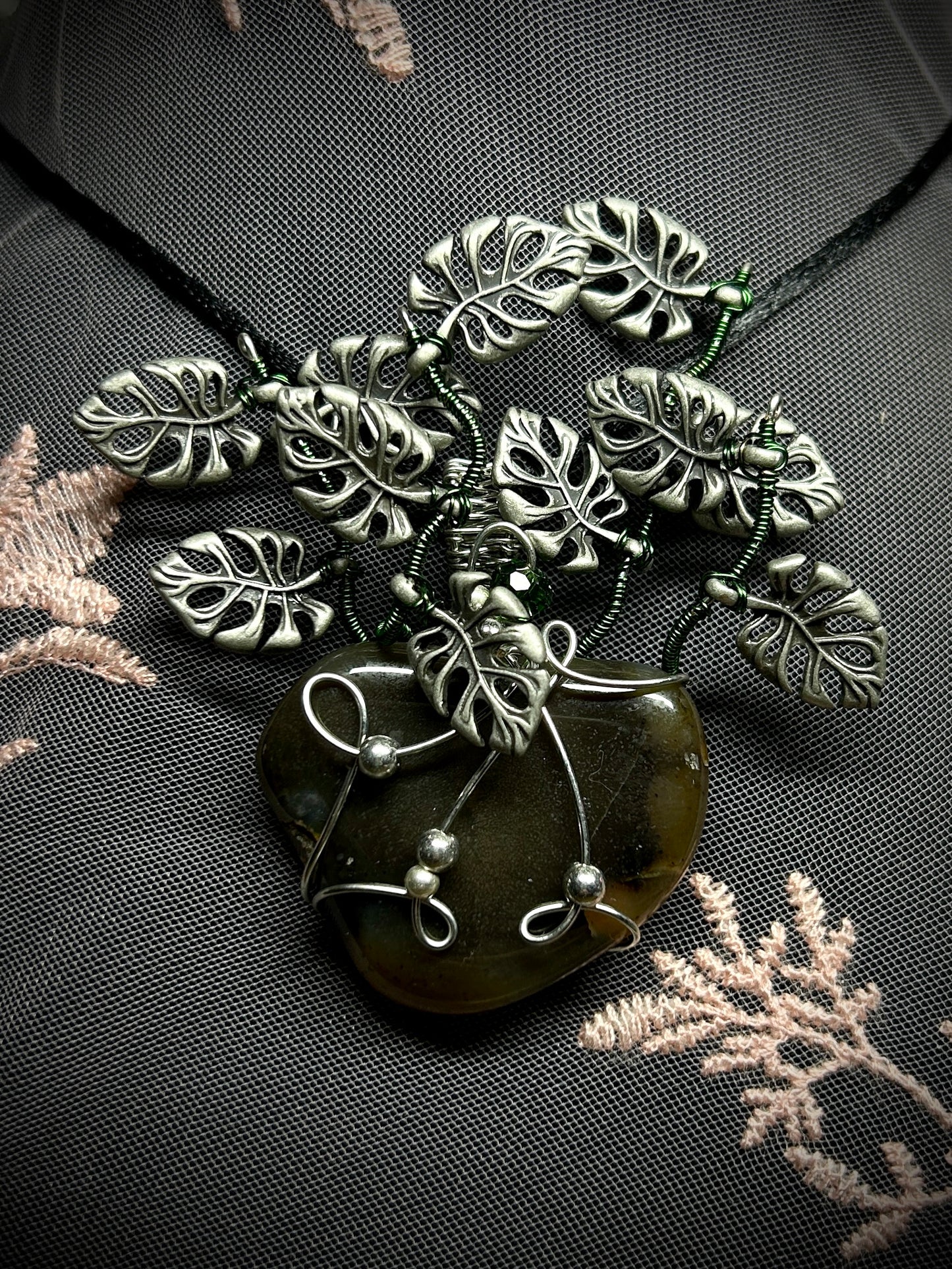 Montana Moss Agate Monstera Necklace