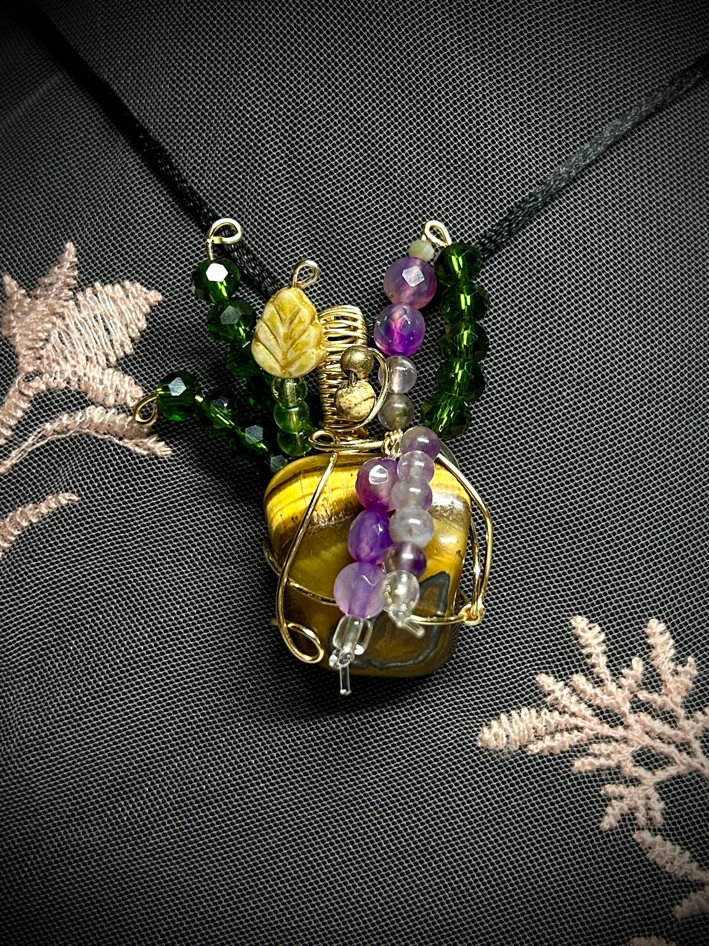 Tiger's Eye Succulent Garden Necklace