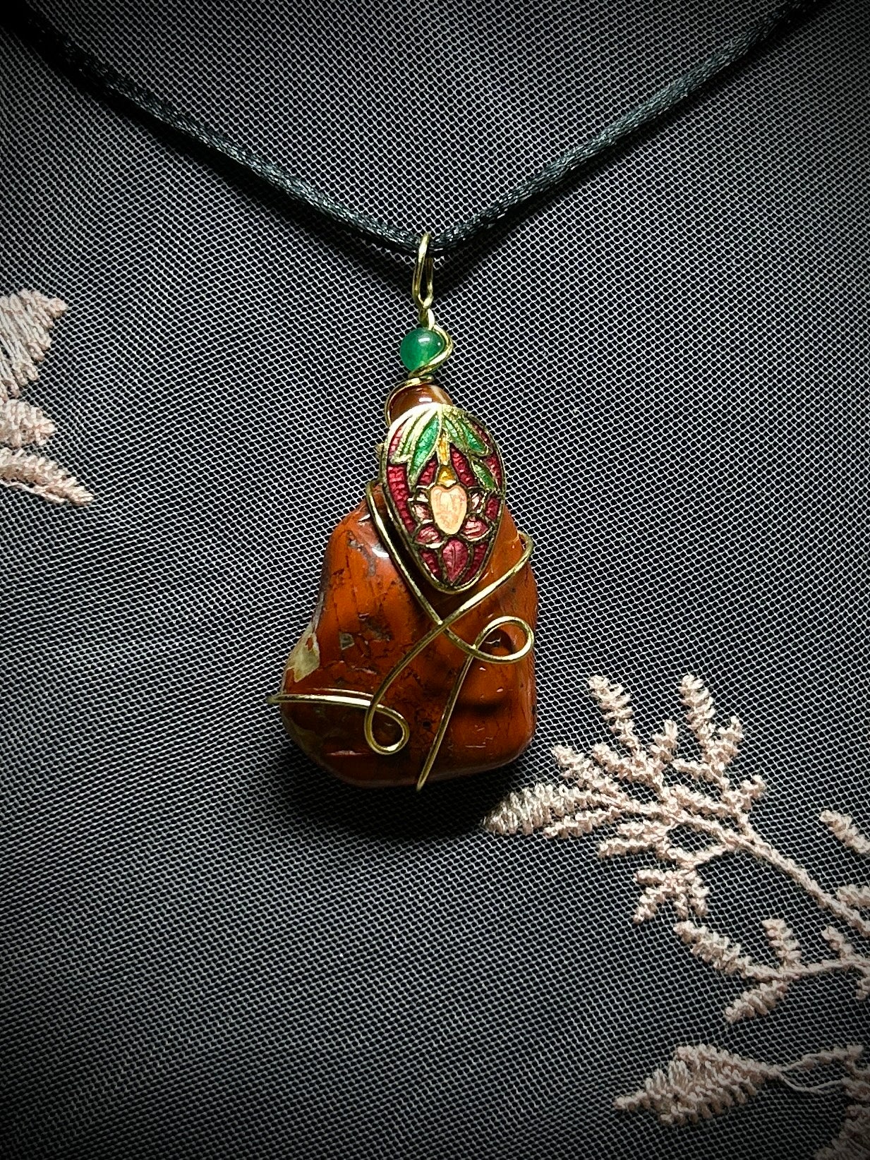 Jasper with Strawberry Charm Necklace