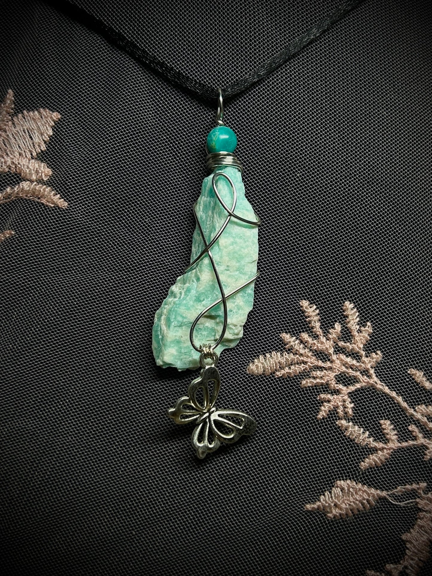 Amazonite with Butterfly Charm Necklace