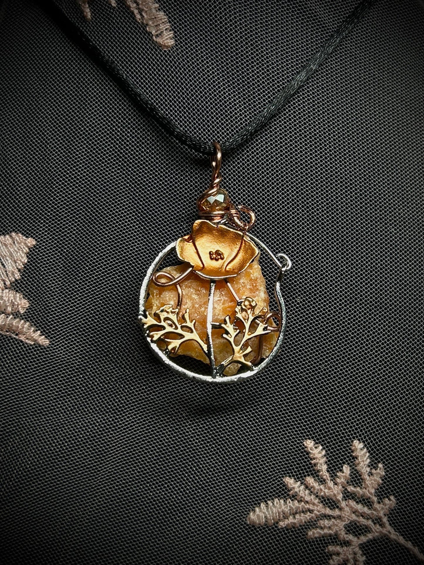 Orange Calcite with Antique Rose Earring Charm Necklace