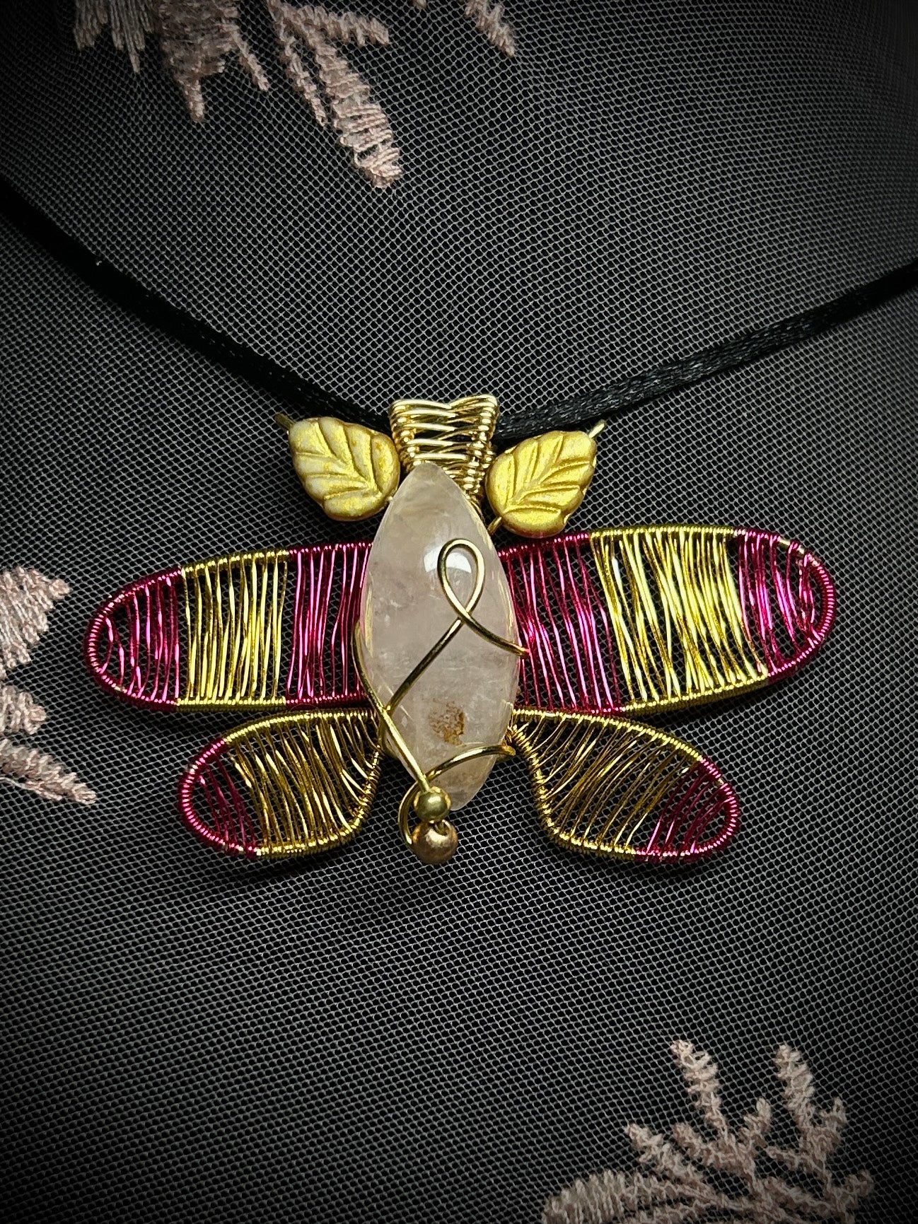 Rosy Maple Moth Rose Quartz Necklace