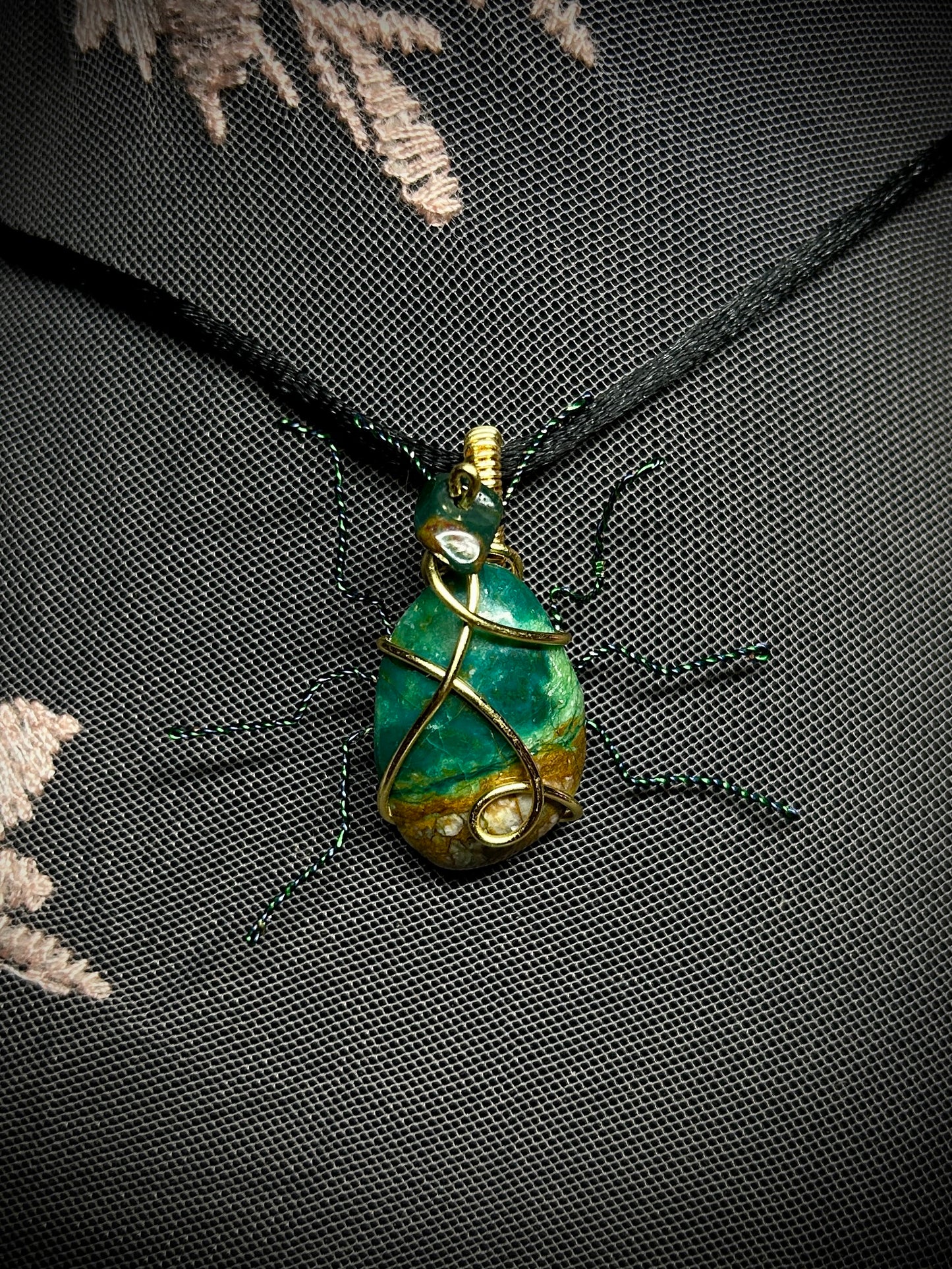 Parrot Wing Chrysocolla Dogbane Beetle Necklace