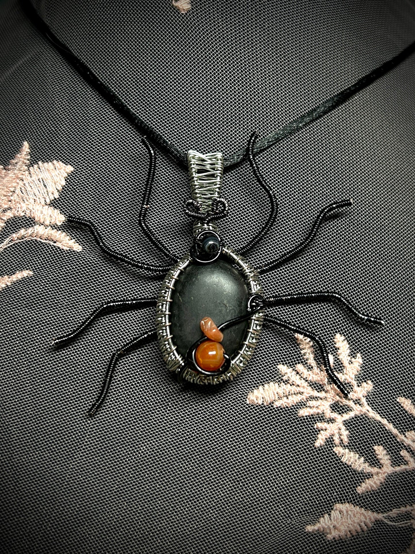 Shungite Black Widow Spider Necklace