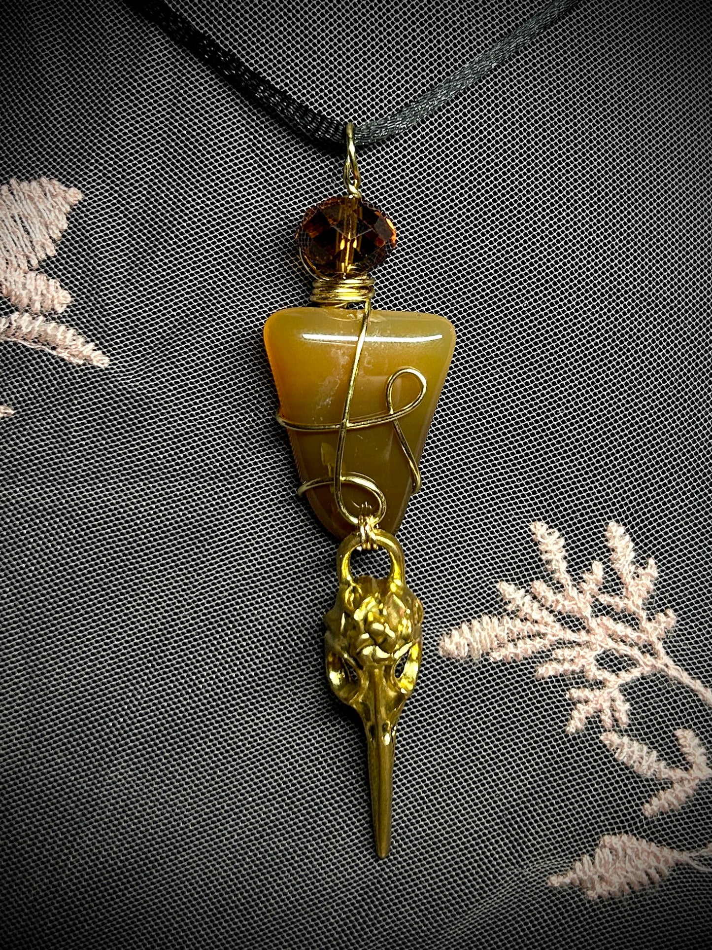 Montana Moss Agate with Bird Skull Charm Necklace