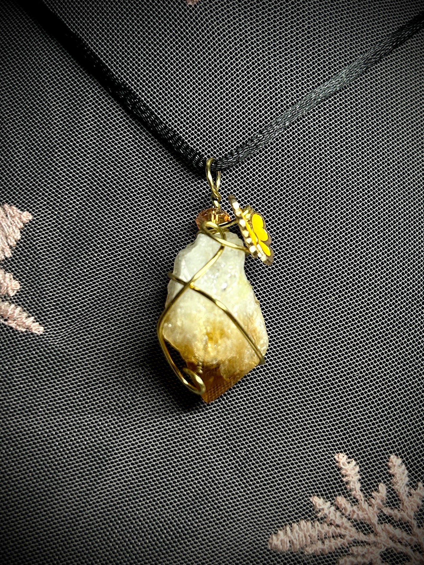 Citrine with Yellow Butterfly Charm Necklace