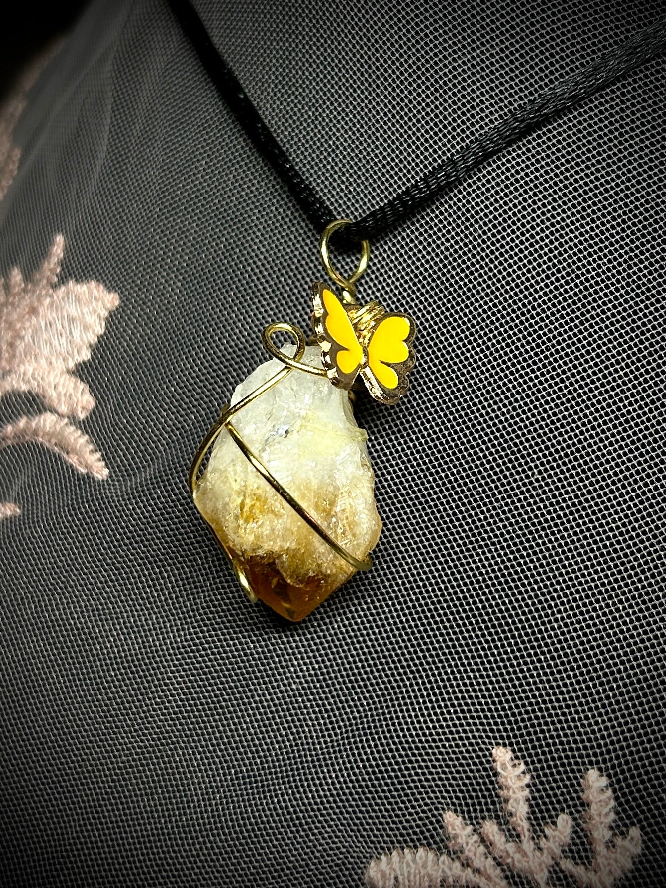 Citrine with Yellow Butterfly Charm Necklace