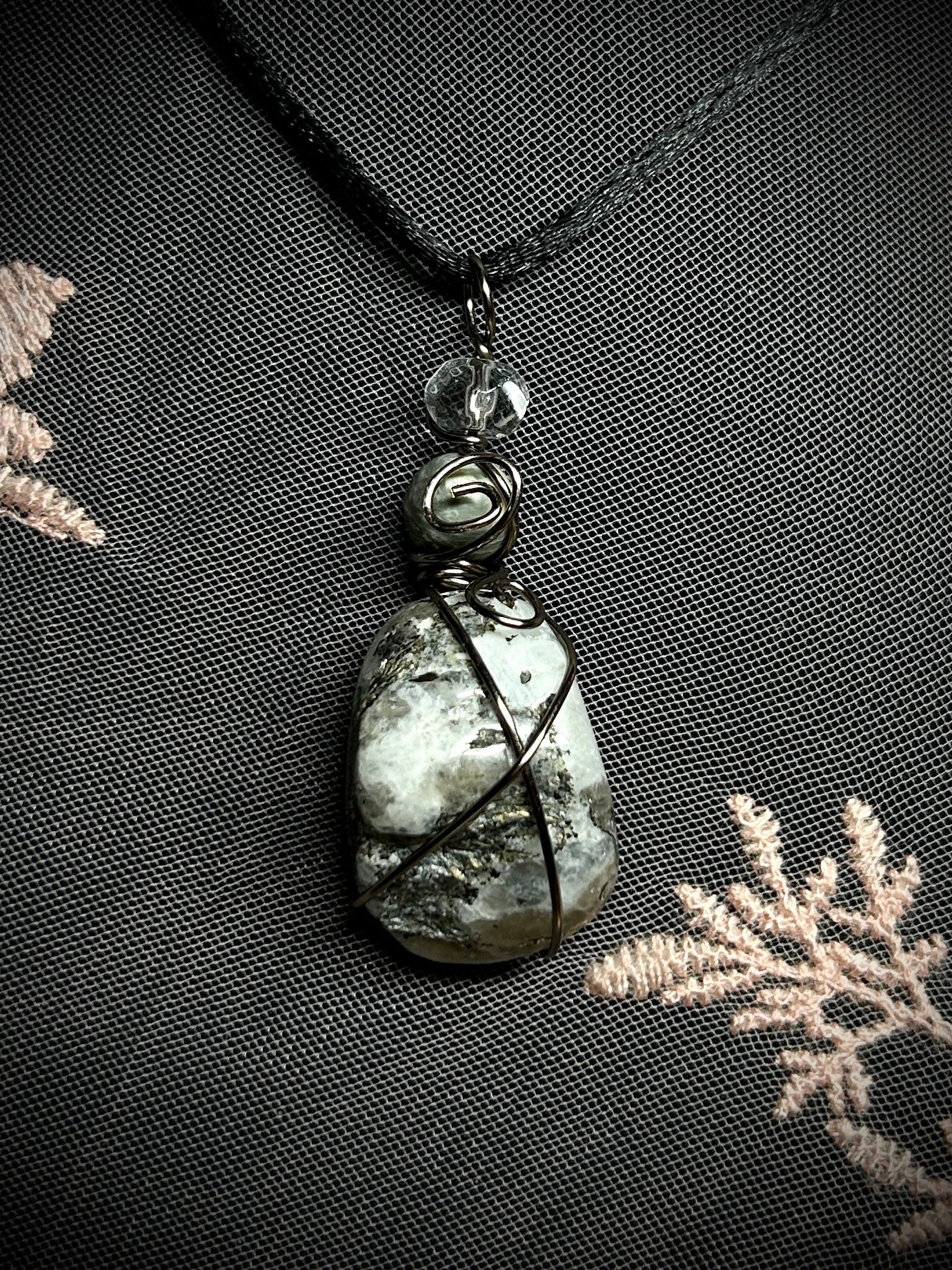 Rainbow Moonstone with Swirls Necklace
