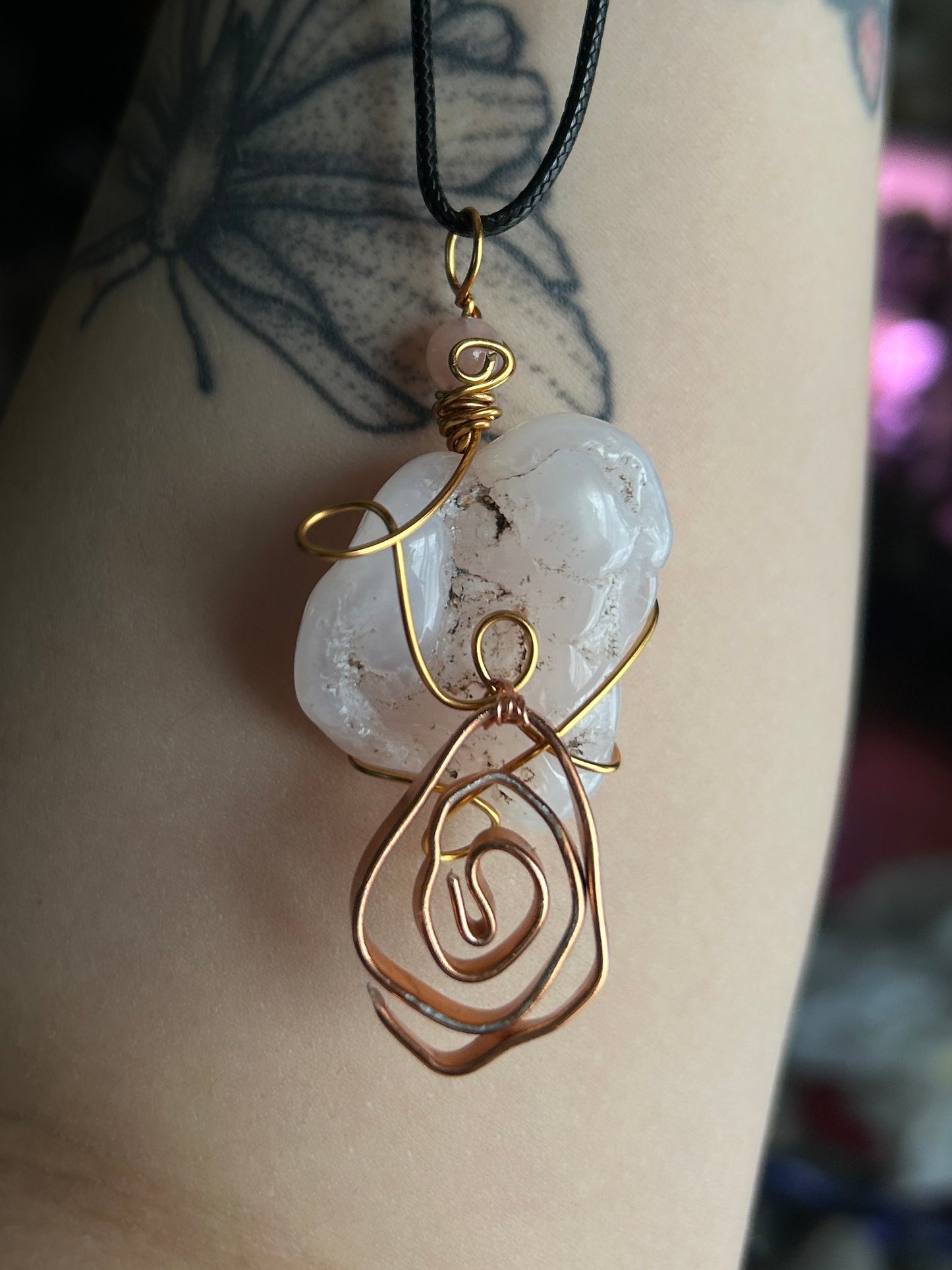 Chalcedony with Rose Charm Necklace