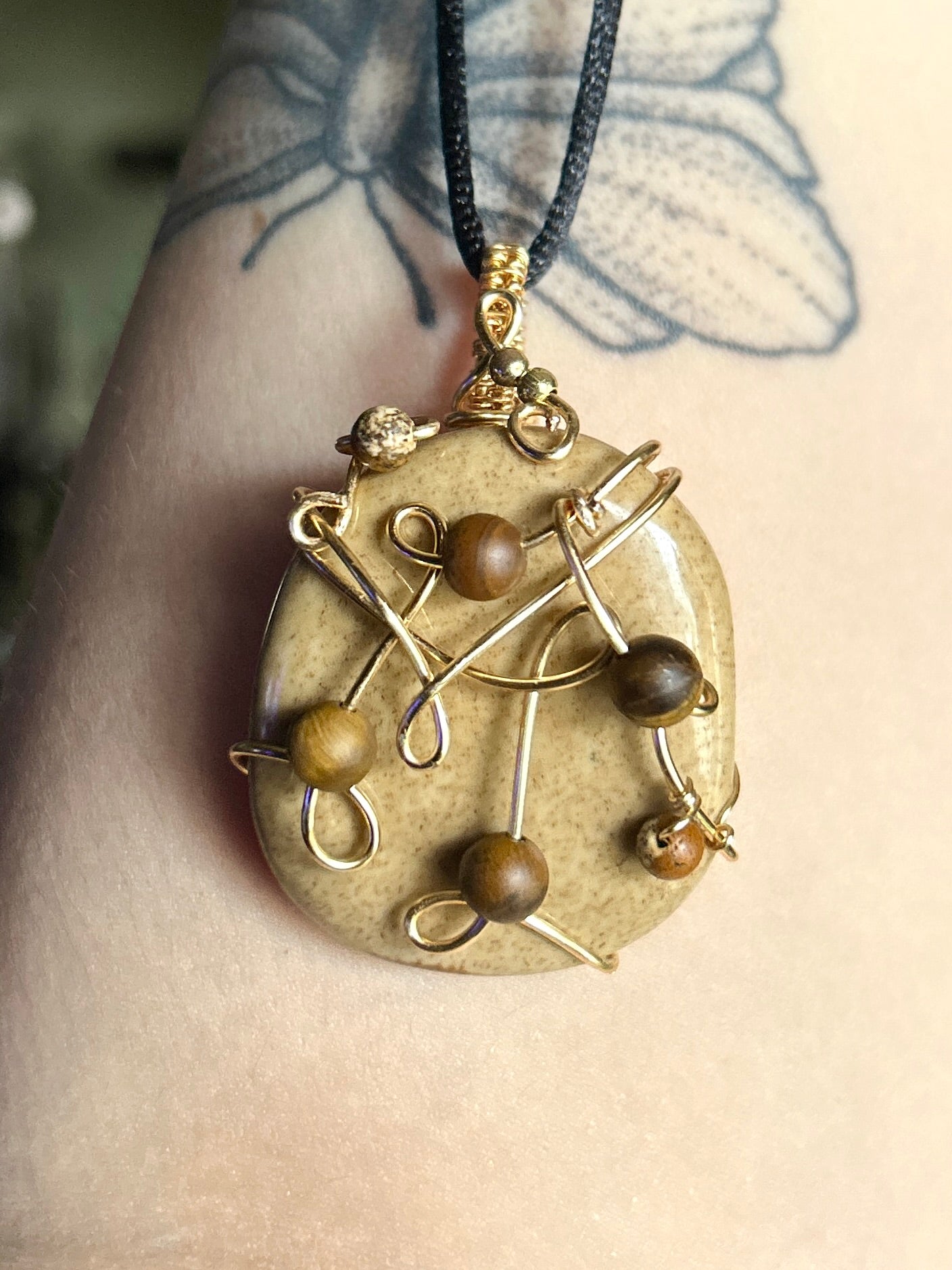 Cream Jasper Chocolate Chip Cookie Necklace