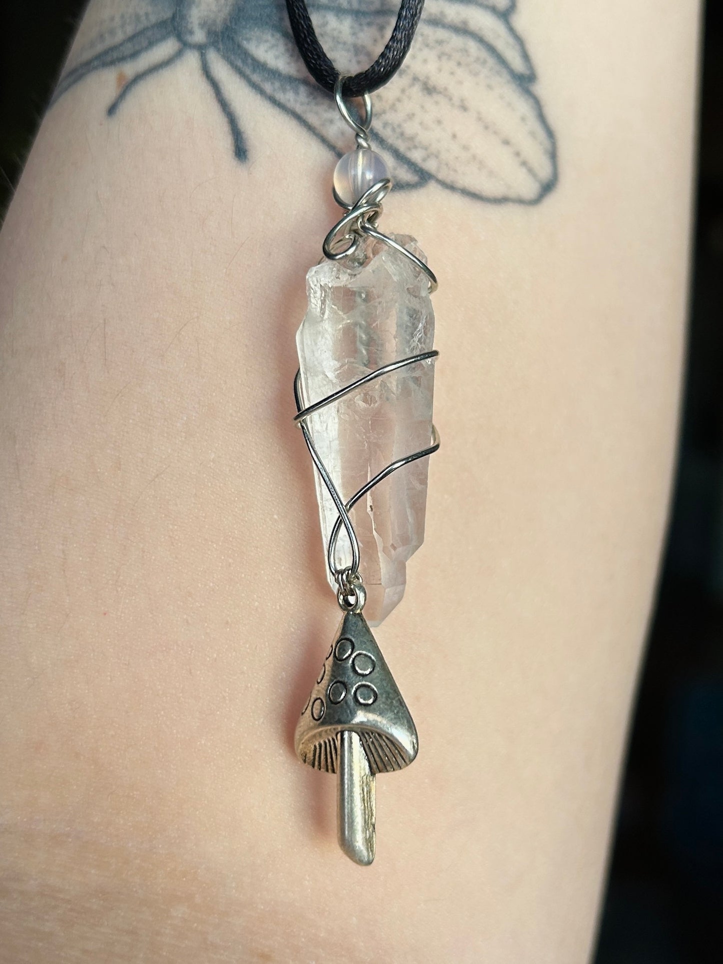 Quartz Tower with Mushroom Charm Necklace
