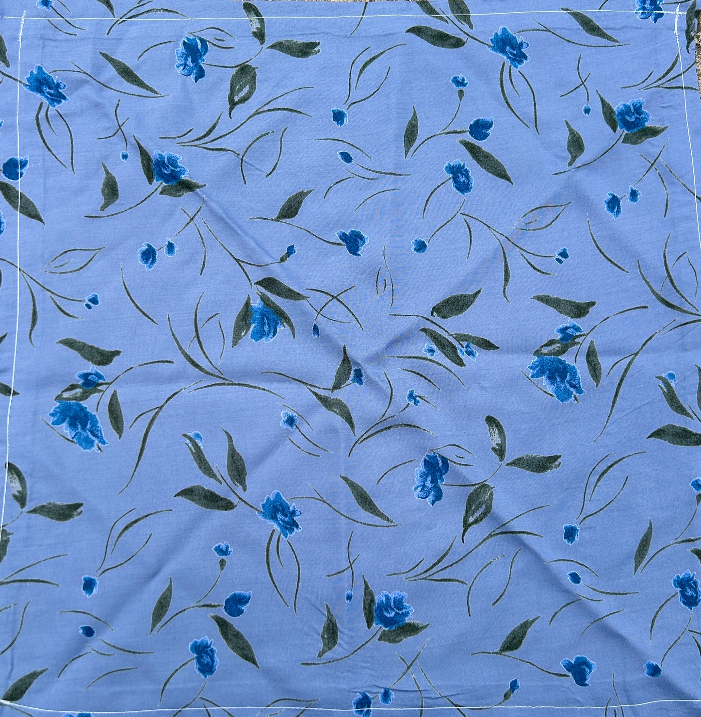 Small Blue Flowers and Leaves on Light Blue Background Bandana