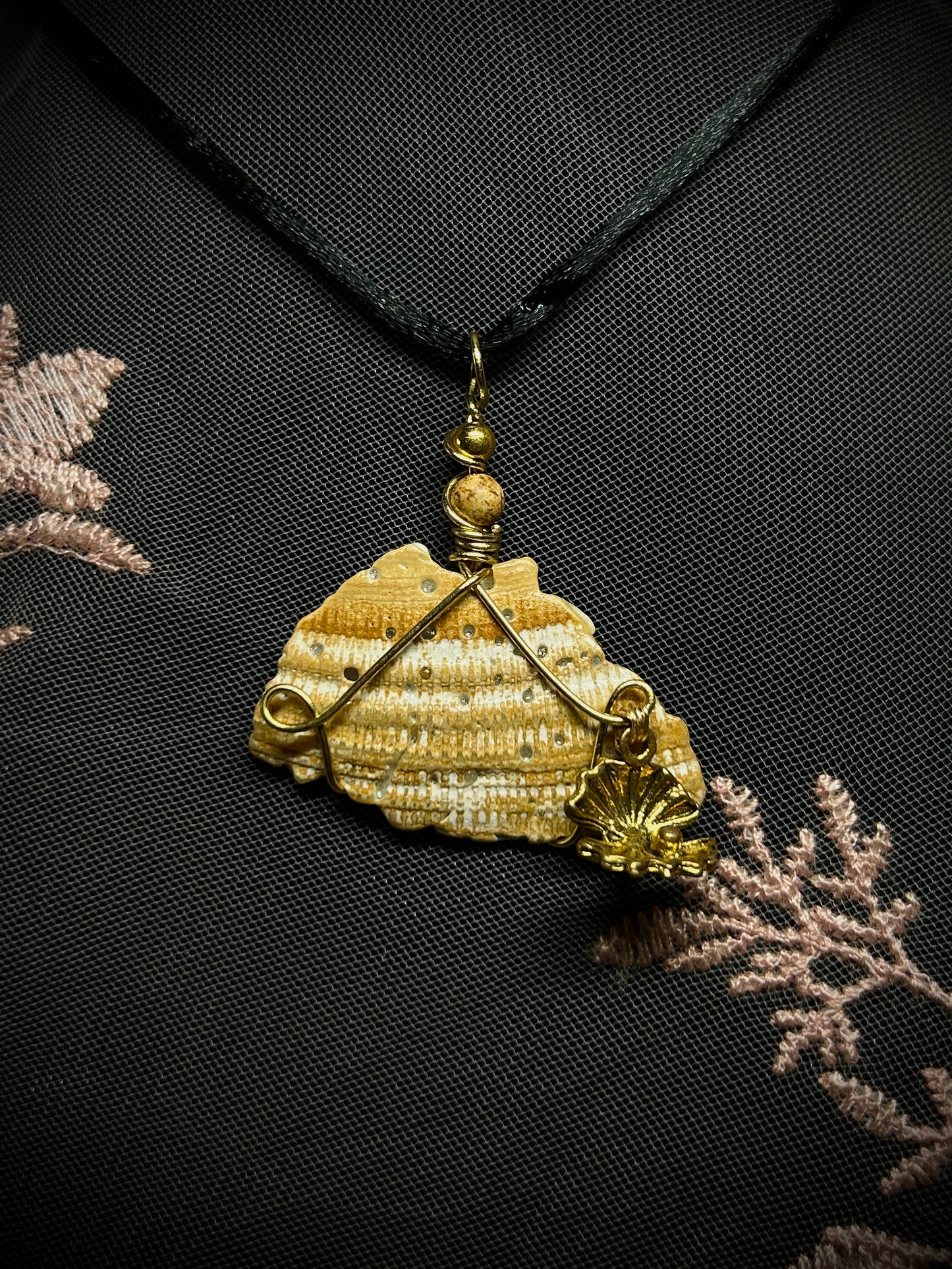 Orange Seashell with Clam Charm Necklace