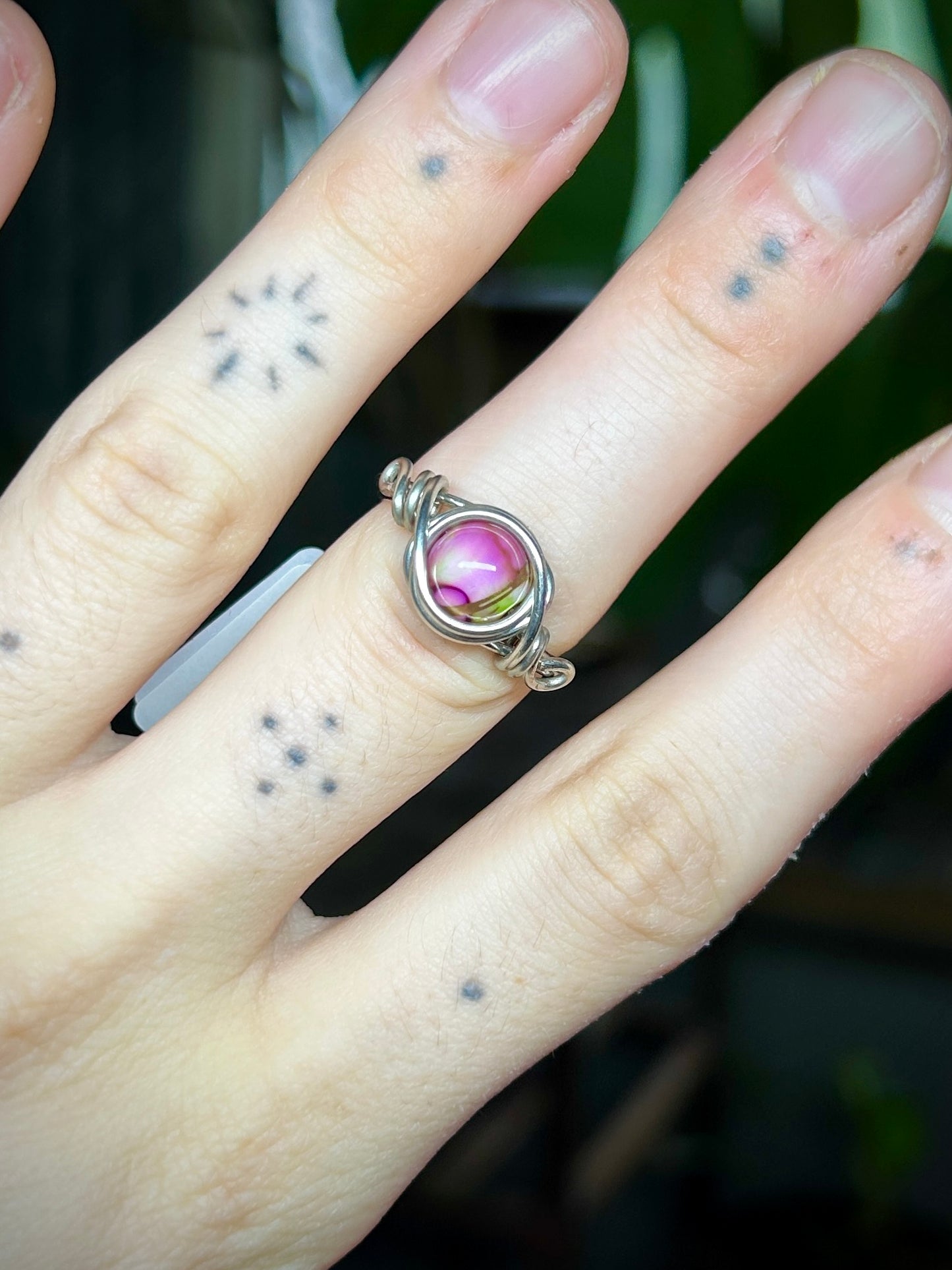 Purple Watercolor Bead Silver Ring