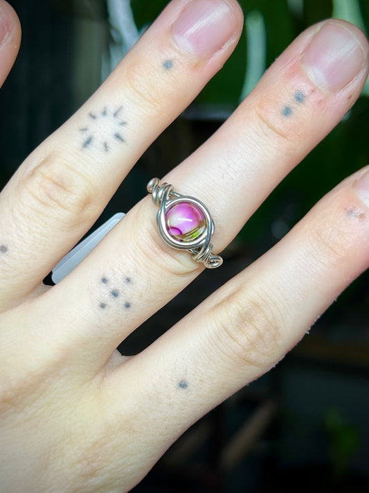 Purple Watercolor Bead Silver Ring