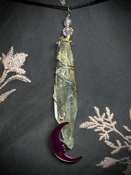 Large Quartz with Purple Moon Charm