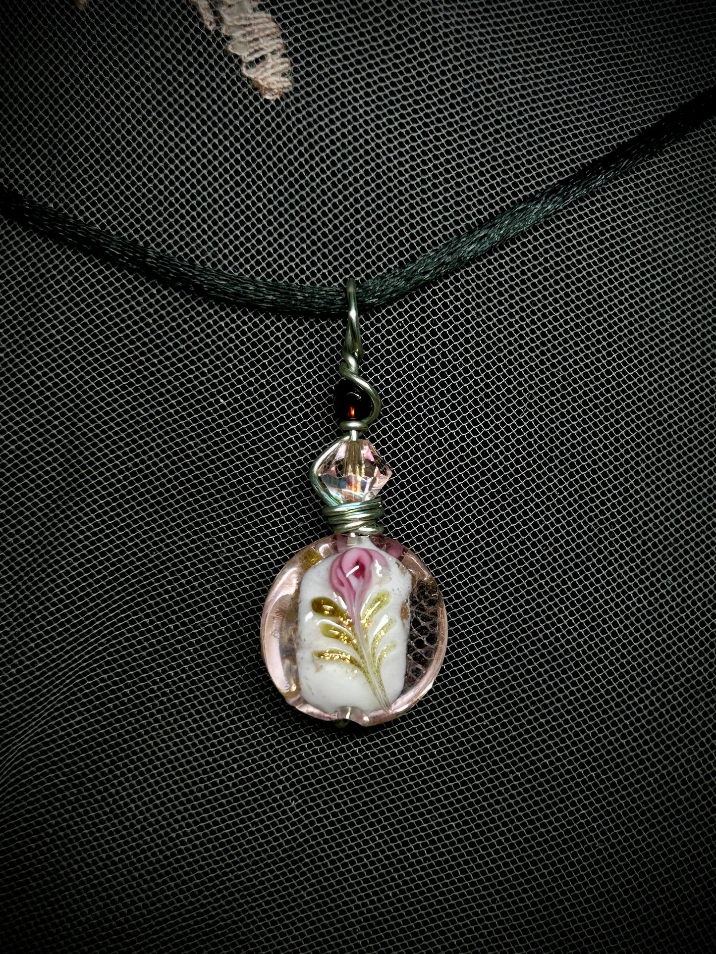 Pink Rose Glass Bead Necklace