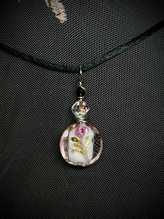 Pink Rose Glass Bead Necklace