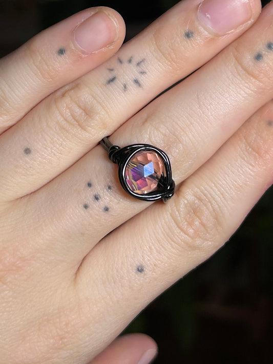 Pink Glass Black Ring