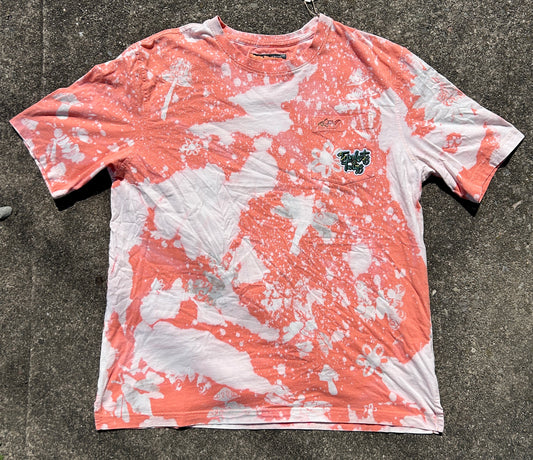 Coral Pink Acid Wash with Insect and Flower Stencils Shirt