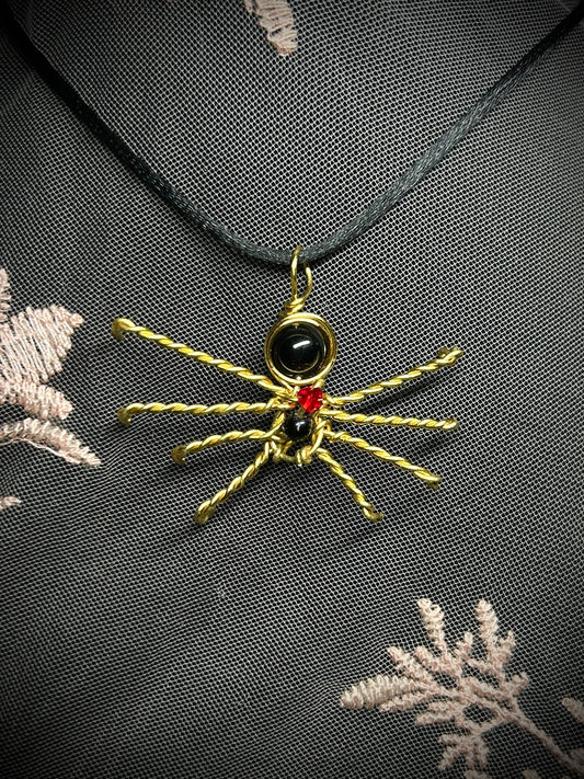 Gold Beaded Spider Necklace