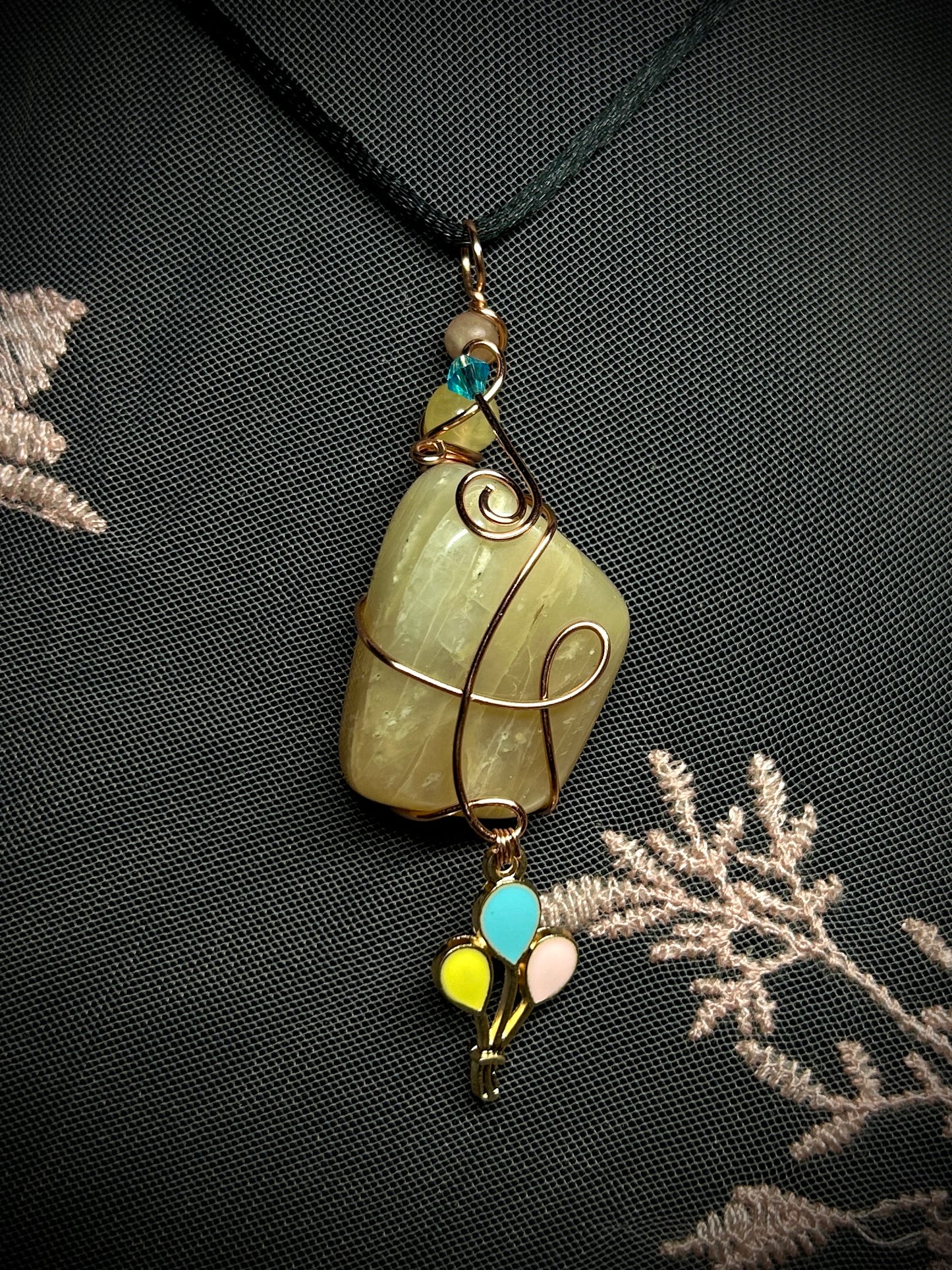 Peach Moonstone with Balloon Charm Necklace