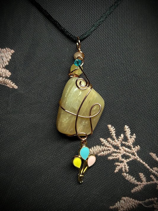 Peach Moonstone with Balloon Charm Necklace
