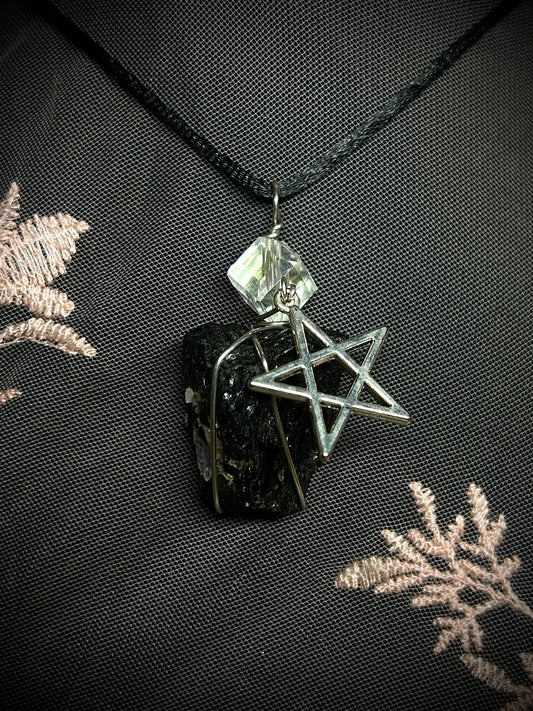Black Tourmaline with Large Star Charm Necklace