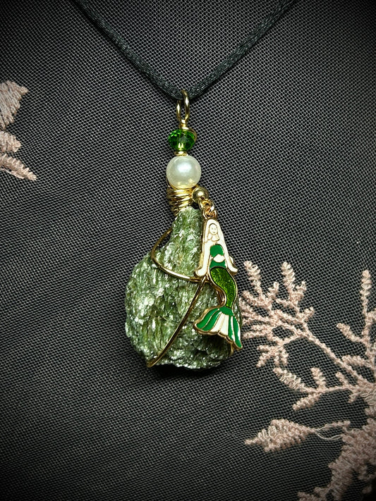 Fuchsite with Green Mermaid Charm Necklace