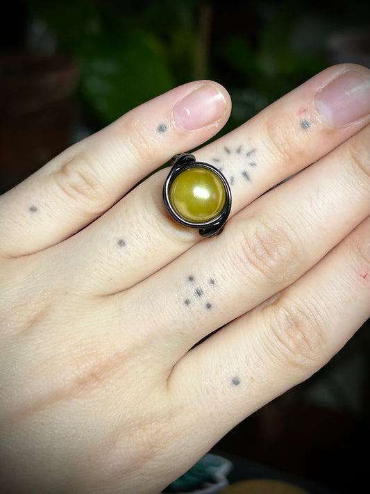 Large Gold Bead Black Ring