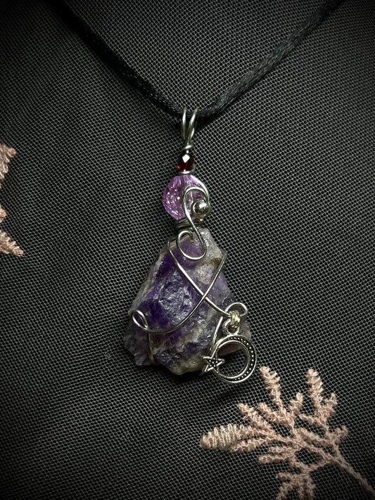 Amethyst with Small Moon Charm Necklace