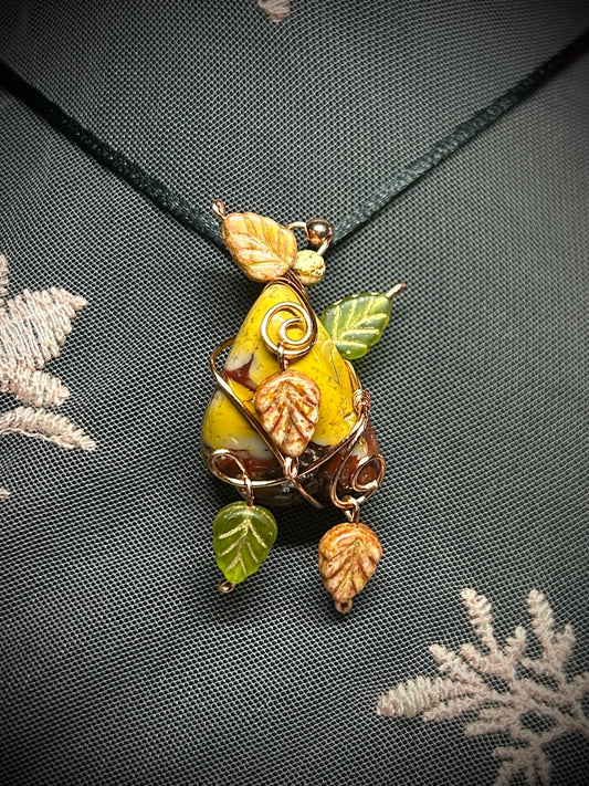 Fall Pendant; Mookaite with Fall Foliage Necklace