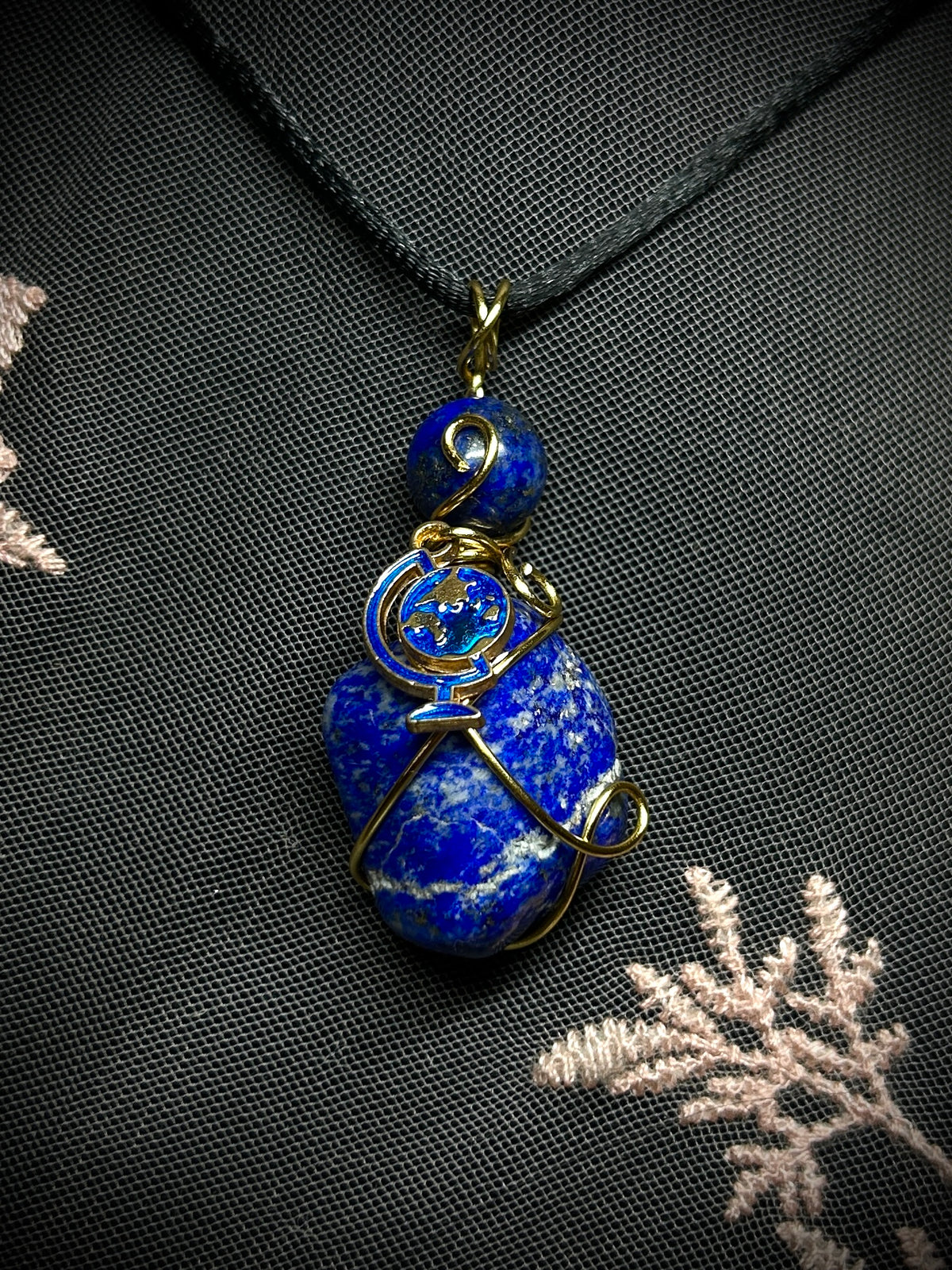Sodalite with Blue Globe Charm Necklace
