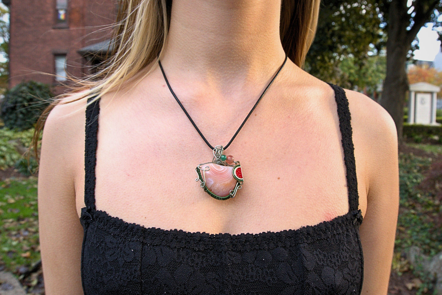 Apricot Agate Watermelon Necklace