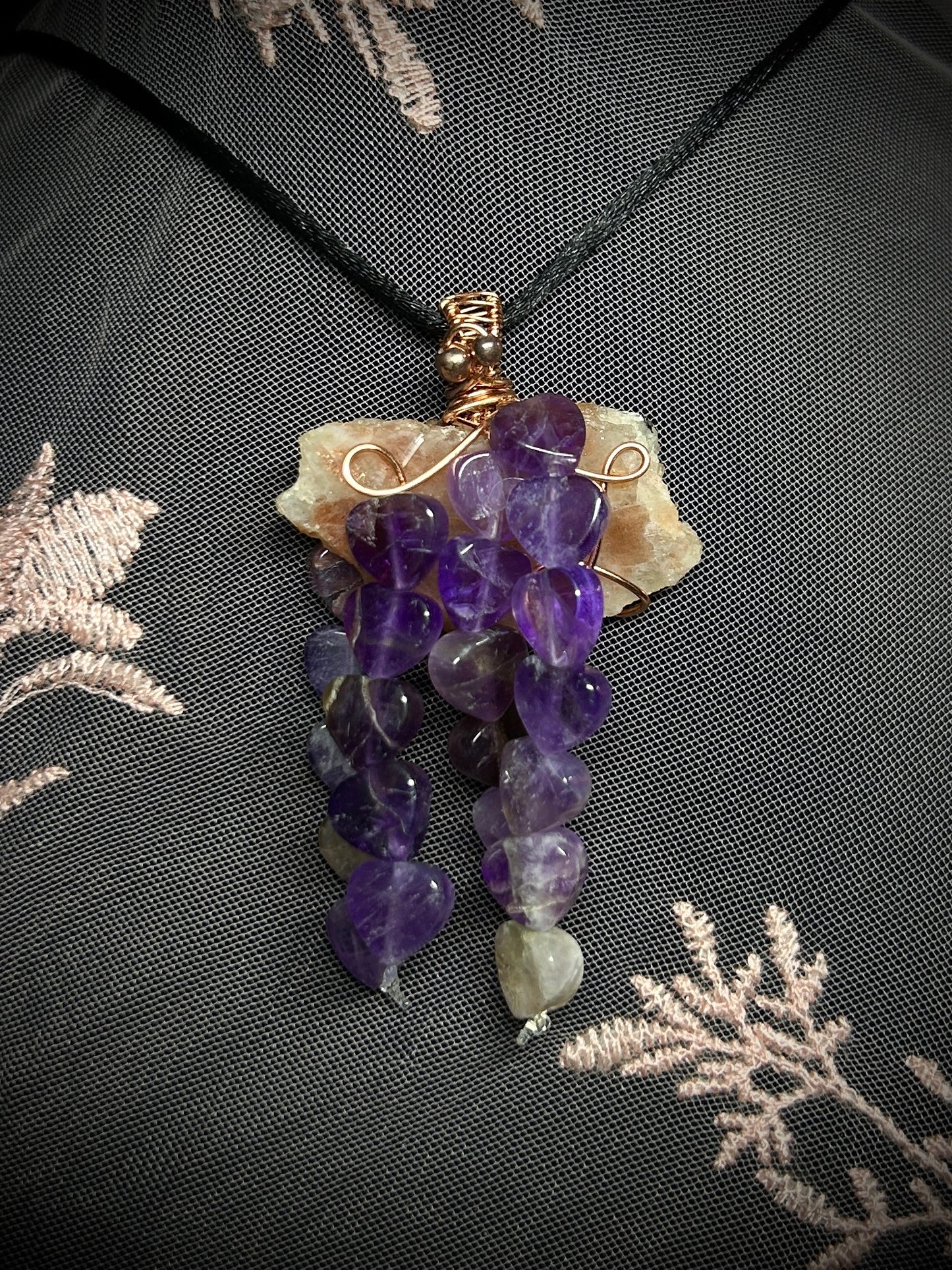 Sunstone String of Hearts Necklace