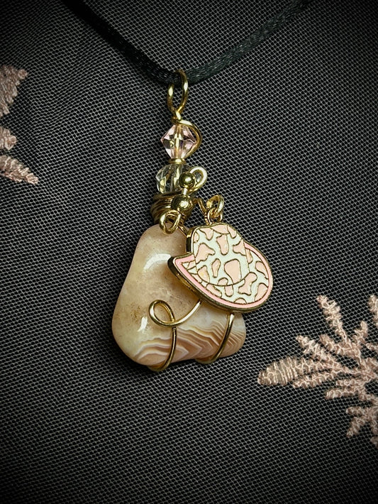 Apricot Agate with Cowgirl Hat Charm Necklace
