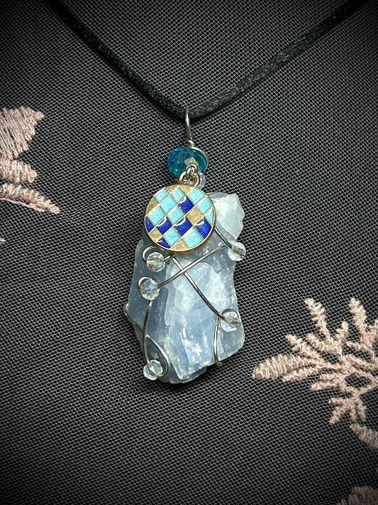 Blue Calcite with Disco Ball Charm Necklace