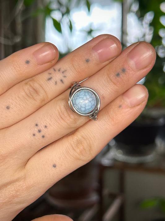 Light Blue Crackle Agate Silver Ring