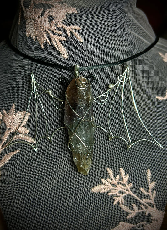 Smokey Quartz Bat Necklace