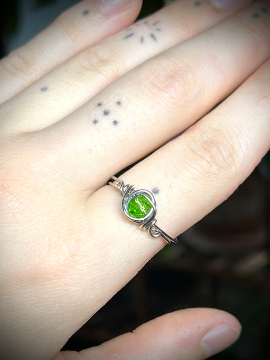 Green Bead Silver Ring