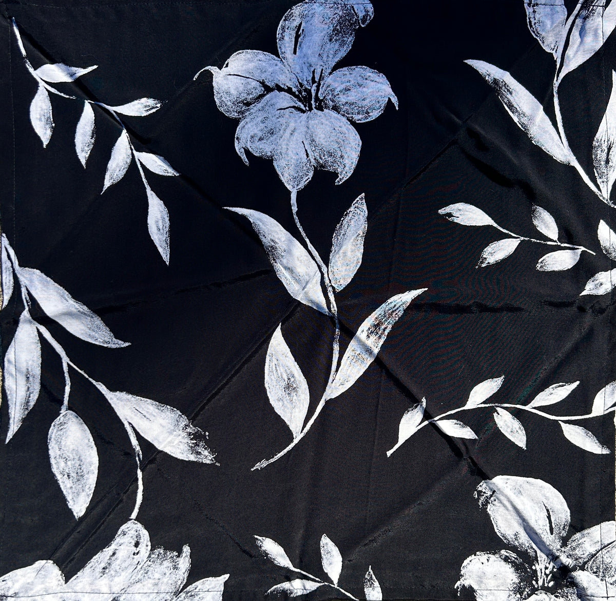 Black with White Flower Print Bandana