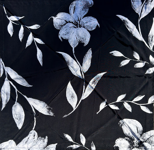 Black with White Flower Print Bandana
