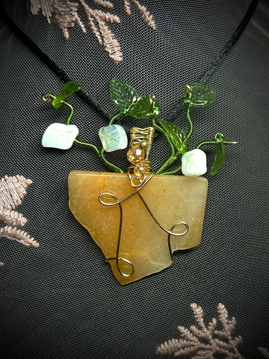 Honey Calcite White Knight Philodendron Necklace