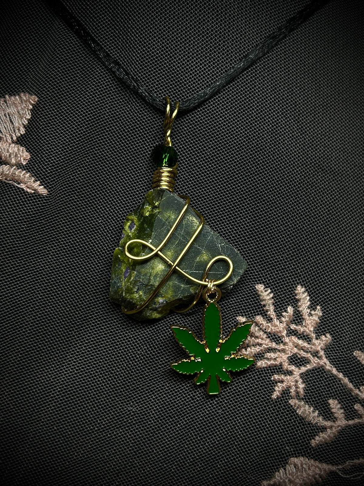Chrysocolla with Weed Charm Necklace