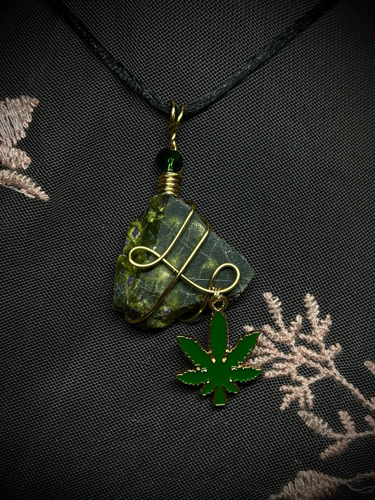 Chrysocolla with Weed Charm Necklace