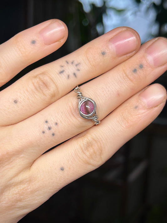 Pink Agate Silver Ring