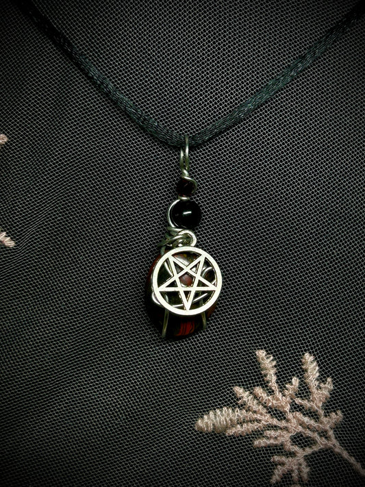 Bloodstone with Pentagram Charm Necklace