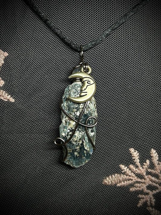 Tri Color Kyanite with Moon Charm Necklace